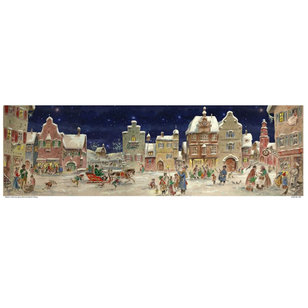 Winter Hustle and Bustle on the Market Place | Freestanding Traditional Christmas Paper Advent Calendar