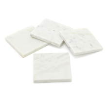 Set Of 4 Square White Marble Coasters | Natural Stone Marble Coaster Set | 4 Piece Drinks Coasters Cup Mug Table Mats