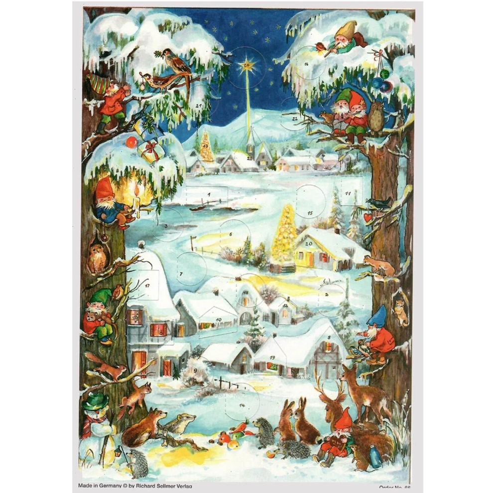 Elves in the Snow Winter Village | A4 Traditional Christmas Paper Advent Calendar