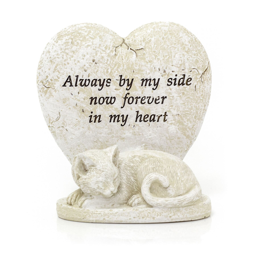 Cat Memorial Ornament | Heart Graveside Pet Memory Plaque Pet Remembrance Plaque | Resin Pet Cat Memorial Statue Sympathy Gift