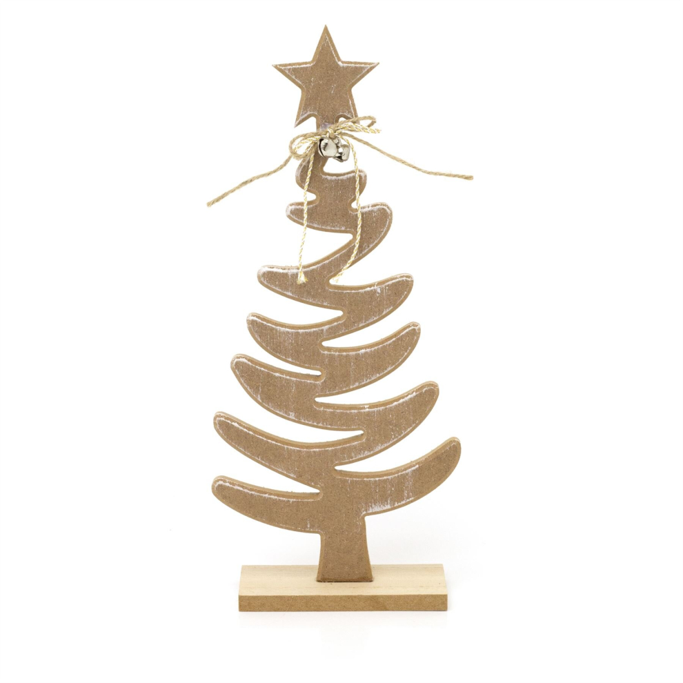 Rustic Wooden Christmas Tree On Stand | Freestanding Christmas Decoration | Handcrafted Xmas Tree Ornament - 30cm