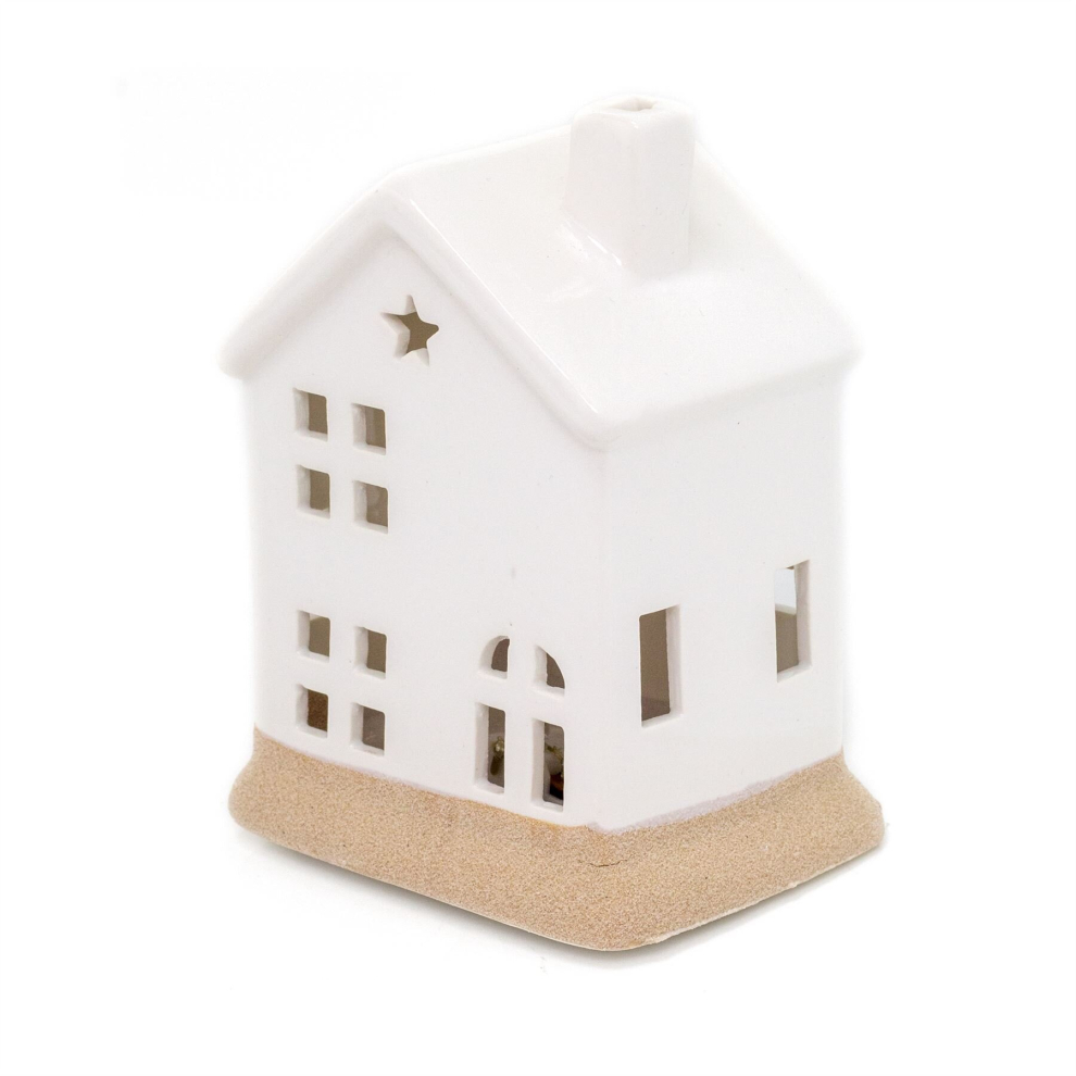 LED White Ceramic House Light | Christmas Village Light Up House | Festive Night Light Christmas Decoration