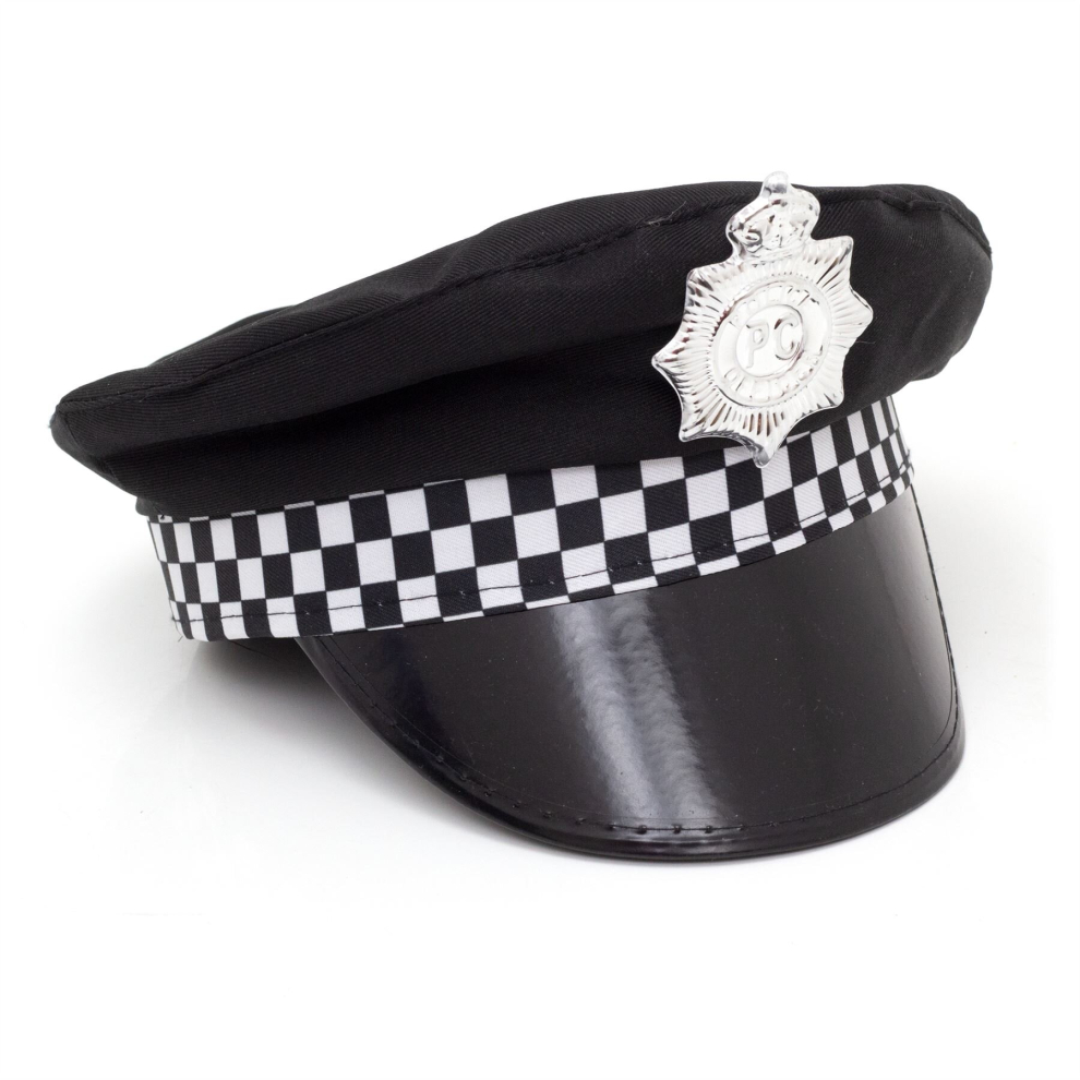 Adult Unisex Police Officer Hat | Fancy Dress Police Cap With Checked Band And Badge | Novelty Hat Party Hats For Adults Police Costume Accessory