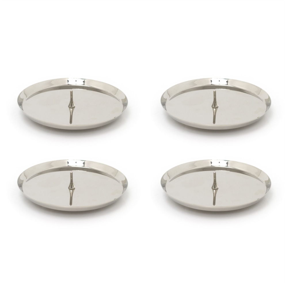 Set of 4 Contemporary Silver Metal Pillar Candle Holder | Church Pillar Candle Plate With Spike | Round Silver Candle Stand Modern Candle Holders - 10