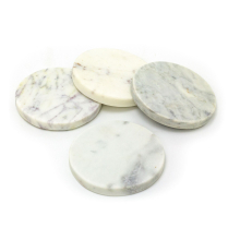 Set Of 4 Round White Marble Coasters | Natural Stone Marble Coaster Set | 4 Piece Drinks Coasters Cup Mug Table Mats