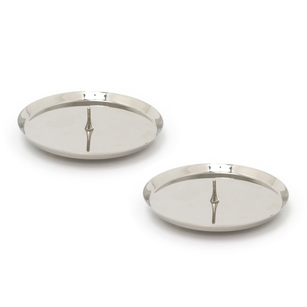 Set of 2 Contemporary Silver Metal Pillar Candle Holder | Church Pillar Candle Plate With Spike | Round Silver Candle Stand Modern Candle Holders - 10