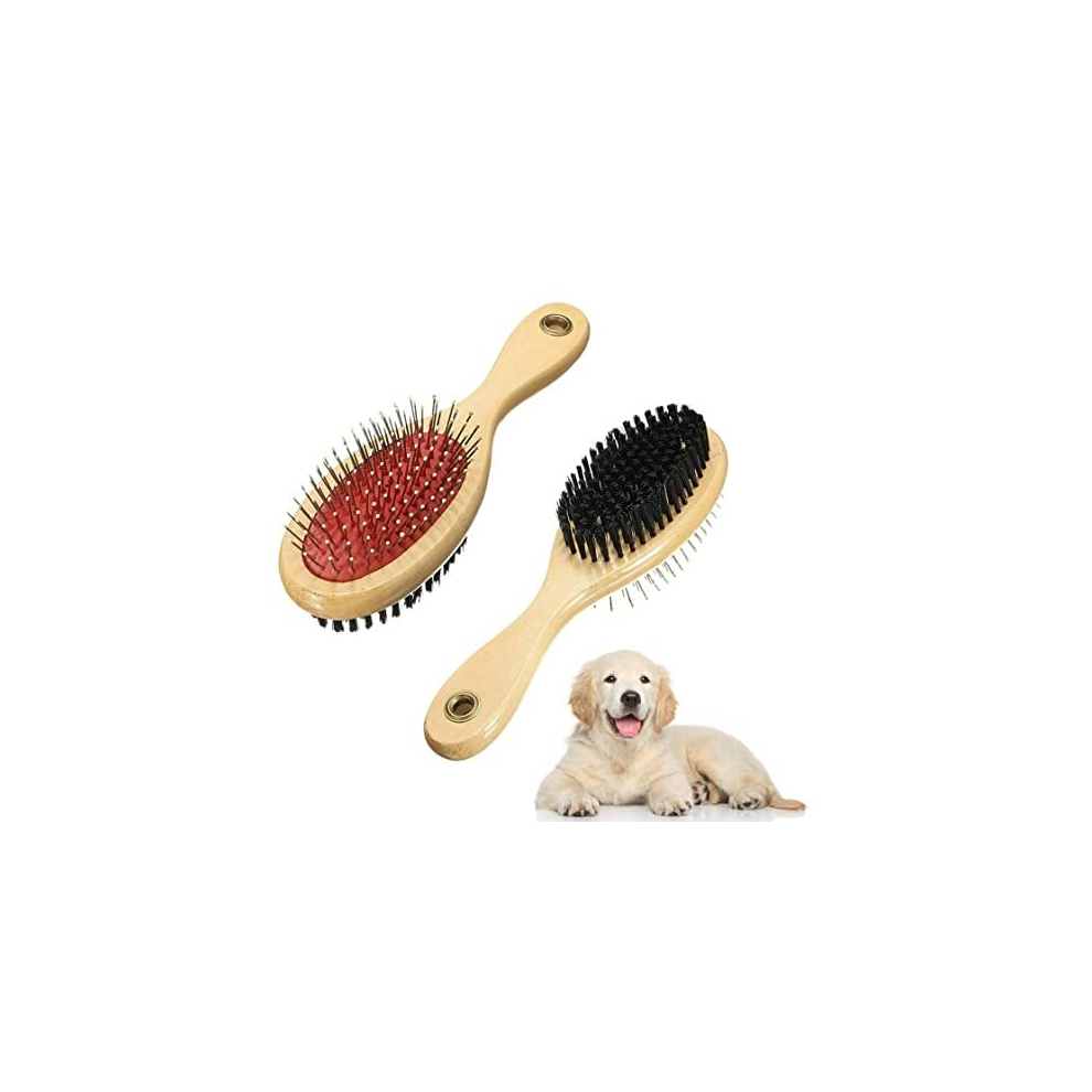 Wooden Dog Brush Double Sided Pet Hair Grooming Brush Dog Pin Brush and Bristle Soft Brush, Dogs Comb and Brush Grooming Tools for Cleaning for Dogs &