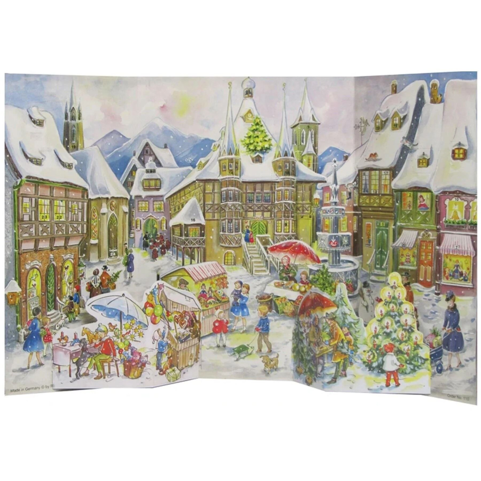 Carousel 1952 Old Town Scene | Freestanding Traditional Christmas Paper Advent Calendar