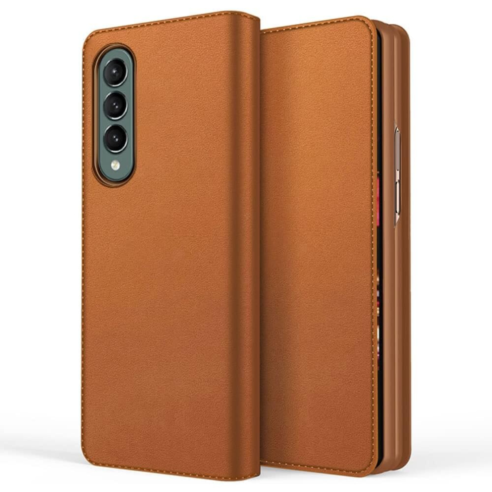 Galaxy Z Fold 5 Leather Wallet Case, Detachable Magnetic 2in1 Case with Screen Frame, Card Wallet & Stand - Brown PU Leather for Samsung Z Fold 5