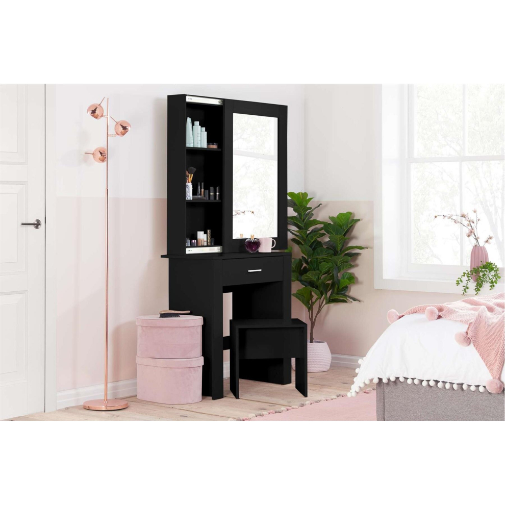 Black Dressing Table with Mirror Birlea Evelyn Sliding Vanity Desk Make Up