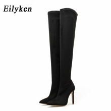 Sexy Thigh High Boots Shoes Zipper Fetish Pointed Toe Woman Over the Knee Bottine Femme Plus Size 35-42