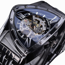 DUNCOUGAR Triangle Skeleton Automatic Watch Stainless Steel Men Business Sport Irregular Mechanical Wristwatch