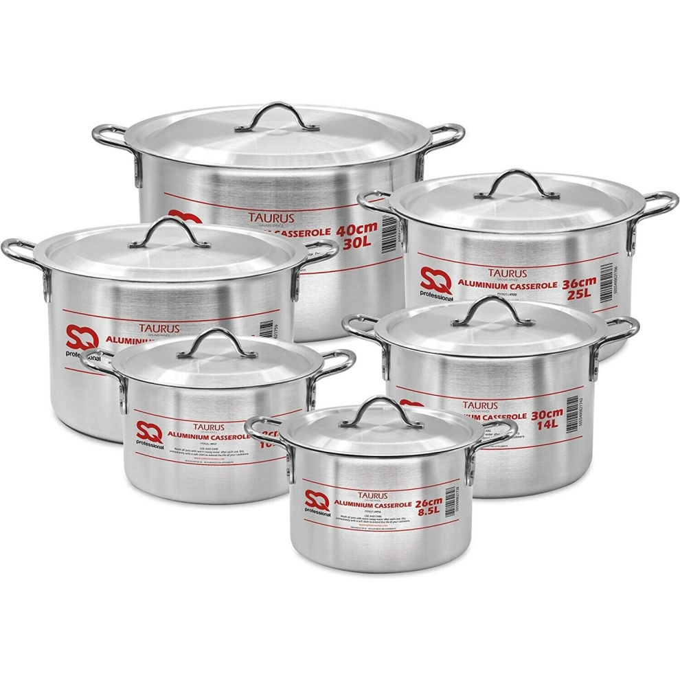 SQ Professional Taurus Aluminium Casserole Set 6pc with lids 26-40cm