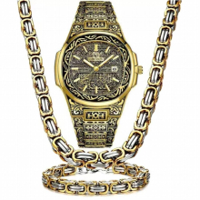 Iced Out Watch + Bracelet + Necklaces for Men Women Vintage Watch Stainless steel Link Chains Jewelry Set for Men Watches Reloj