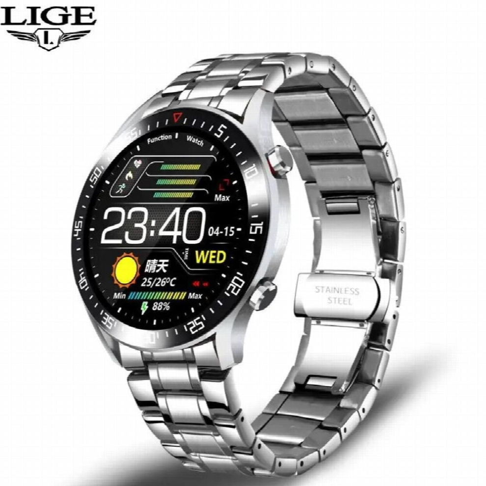 Lige Men Watch Waterproof Fitness Sports Steel Band Smart Watch Heart Rate Blood Pressure Detection Smartwatches Male Relogio Silver 885653195927