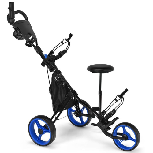 Casart 3 Wheels Golf Push Cart Golf Pull Trolley 4 Height Positions W/ Umbrella Holder