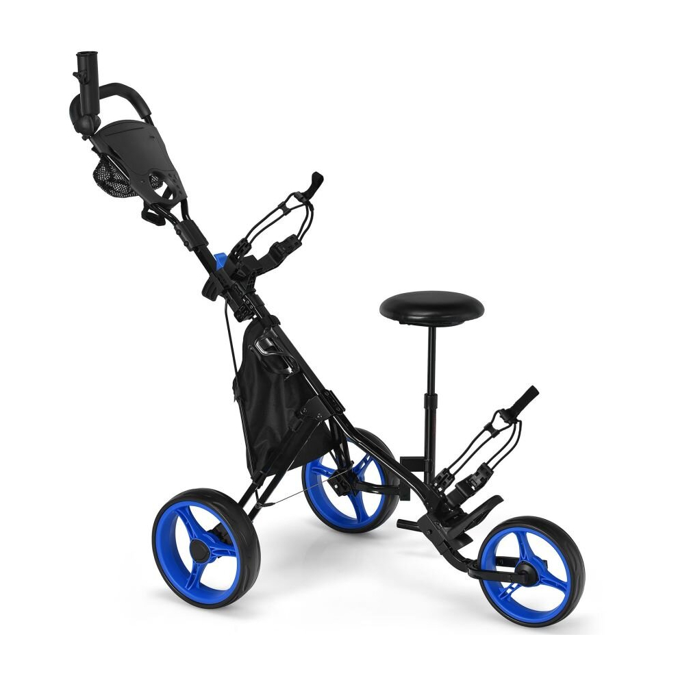 3 Wheels Golf Push Cart Golf Pull Trolley 4 Height Positions W/ Umbrella Holder