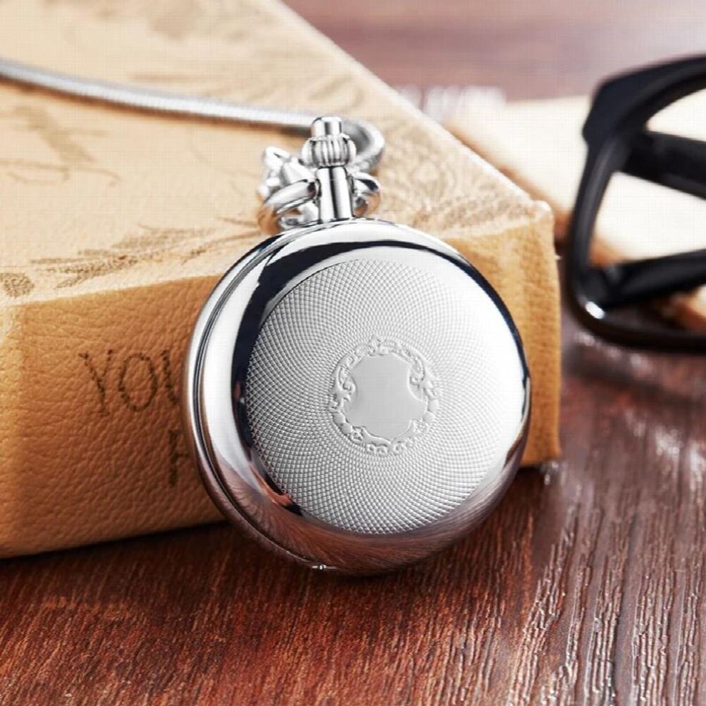 Roman Numeral Copper Mechanical Pocket Watch Engrave Carving Sliver Case Steampunk Skeleton Dial Fob Chain Clock for Men-image-OPC-PCX7RVS-NEW