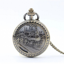 (10pcs in) Vintage heavy metal Train with worker Quartz flip pocket watch necklace party promotion unique