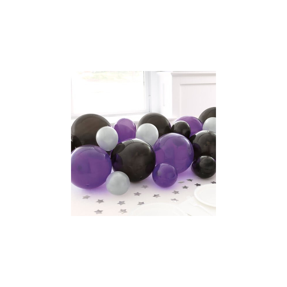 Black Purple & Silver Pearlized DIY Garland Balloon Arch Kit With Confetti