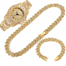 Hip Hop Jewelry Set Mens Women Iced Out Watch Necklaces Bracelet Bling Diamond Cuban Chains Choker Watch for Men Reloj Gift