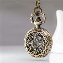 Vintage Bronze quartz Hollow out small pocket watch pendant quartz children students Necklace pocket watches