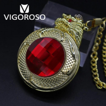 Antique Steampunk Red Ruby 3D Gragon Steel Mechanical Pocket Watch – Hand-Winding Fob & Vintage Style