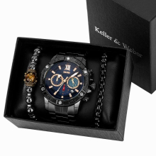 Watch Bracelets Set Gift for Men Quartz Mens Wristwatch Bead Bracelet Business Gift Man Watches relogio masculino