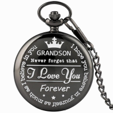 Bronze To My Grandson Quartz Pocket Watch I Love You Necklace Fob Watches Men Children's Kids Present with Hook Chain