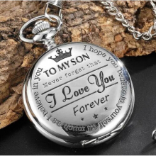 To My Son Pocket Watch I LOVE YOU Flip Case Fob Chain Clock for Children's Kids Boy's Birthday The Greatest DAD