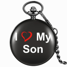 I LOVE My Son Personality Quartz Pocket Watch Fashionable Birthday Gift For Son Smooth Dial Printing Thick Chain Souvenir