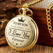 To My Son I Love You Forever Pendant Men Quartz Pocket Watch Fob Chain Clock for Kids Children's Birthday Present