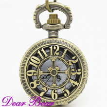 (3032) Vintage Bronze Arabic Numerals Cover Pocket Watch Necklace pendant kids Clock learning