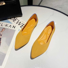 (Yellow Beige-265mm 43) Pointed Toe Flying Woven Shoes Flat Breathable Woven Boat Shoes Leopard Print Shallow Stripe Single Shoes Women