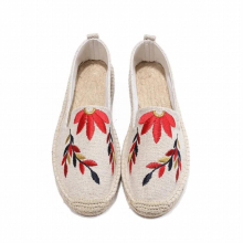 (1 Beige-6.5) Espadrilles embroider lemon/leaves/dog/french fries/pizza/avocado fisherman shoes women hemp knitted bottom flats canvas loafers
