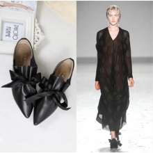 Espadrilles Shoes woman European Famous Ladies Flats Silk Bow-knot Espadrilles Big Bow Shoes Pointed Toe Flats Shoes 32-43