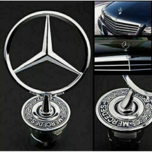 Mercedes Bonnet Raised Star Emblem Badge Chrome BLACK For C E S CLK Class 44mm