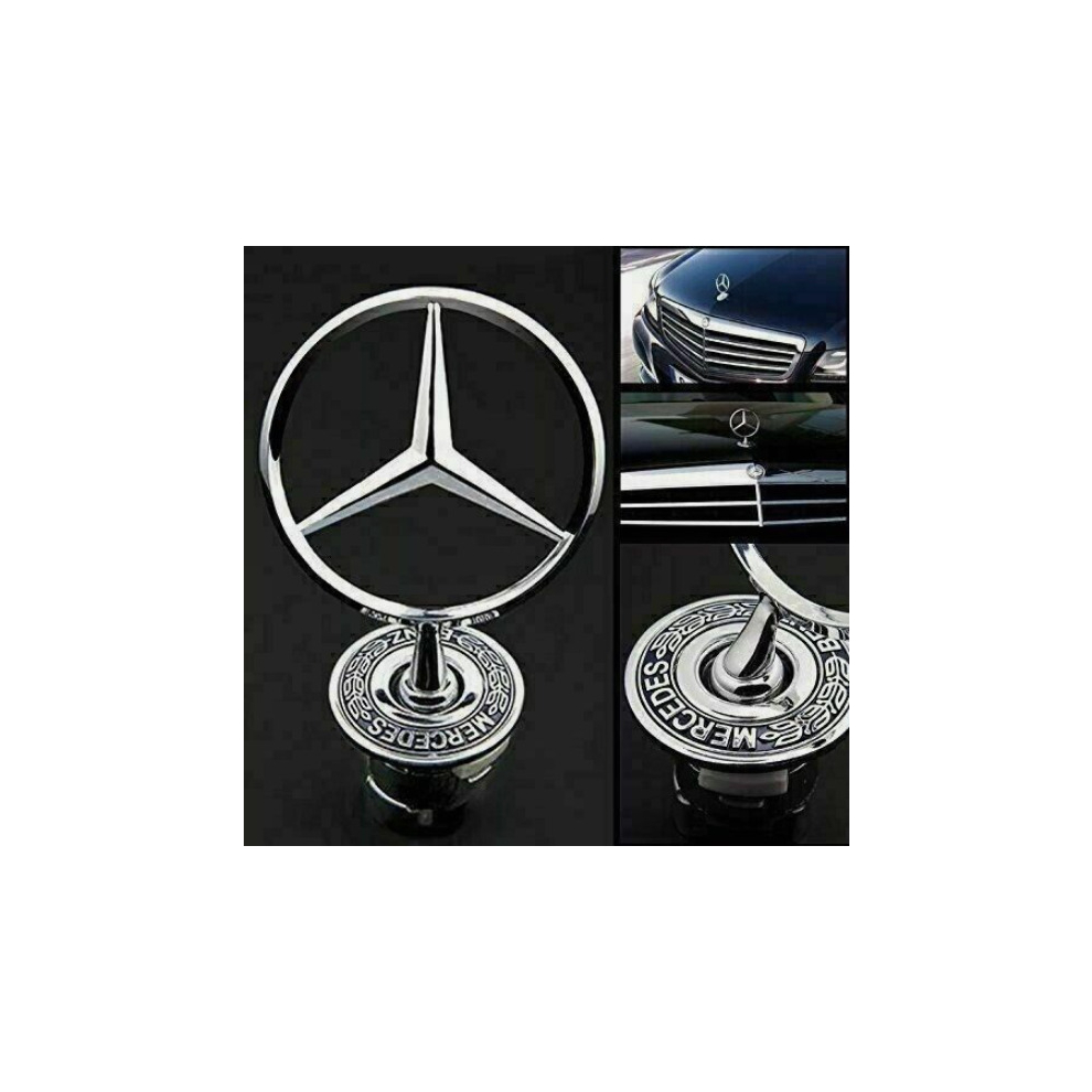 Mercedes Bonnet Raised Star Emblem Badge Chrome For C E S Clk Class 44Mm Black 8381923434236