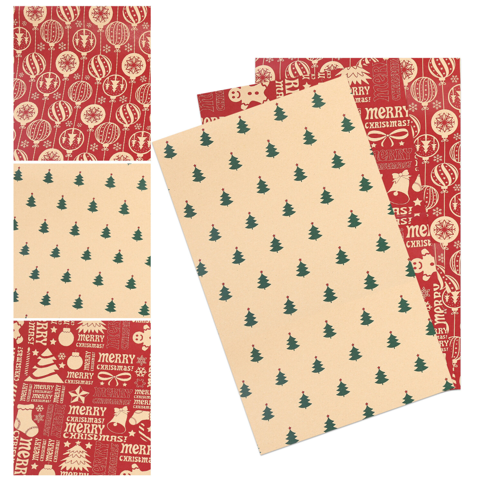 (Snowflakes, Jingle Bell & Xmas Tree) Christmas Gift Wrapping Paper, 9 folded Sheets with 3 Unique Designs Christmas Character Paper Rolls for Christmas, Festival, Party, 70cm x50cm