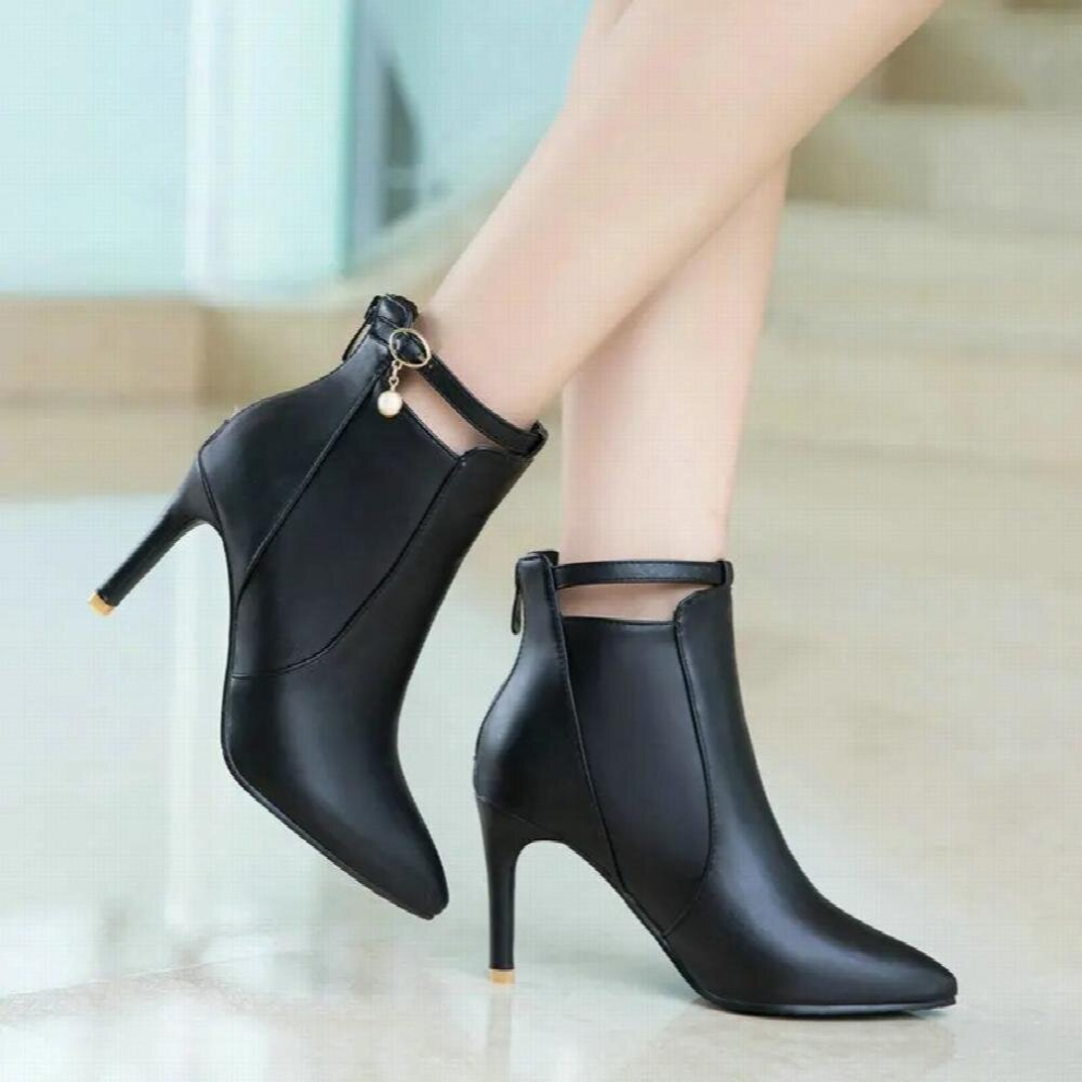 Women Thin High Heel Ankle Boots Zipper Boots Ladies Pointed Toe Buckle Fall Winter Women Boots Yellow Pink-image-OPC-PCX8JBQ-NEW