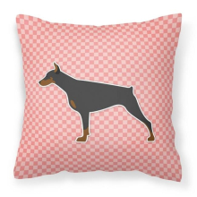 Doberman Pinscher Checkerboard Pink Fabric Decorative Pillow