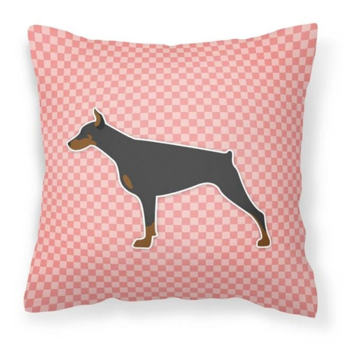 Doberman Pinscher Checkerboard Pink Fabric Decorative Pillow