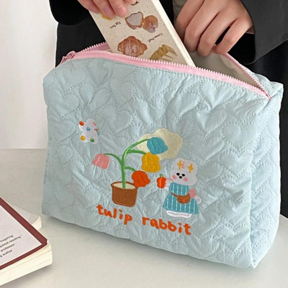Bunny Embroidery Travel Cosmetic Bag Portable Makeup Storage Bag Purses Women Large Capacity Make Up Organizer Storage Clutch