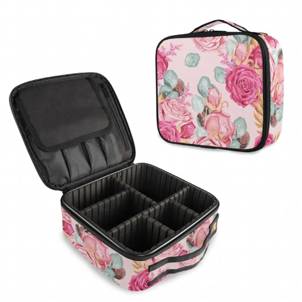 Multicoloured Makeup Bag Organizer Travel Women High Floral Rose Print Professional Cosmetic Bag Female Large Capacity Storage
