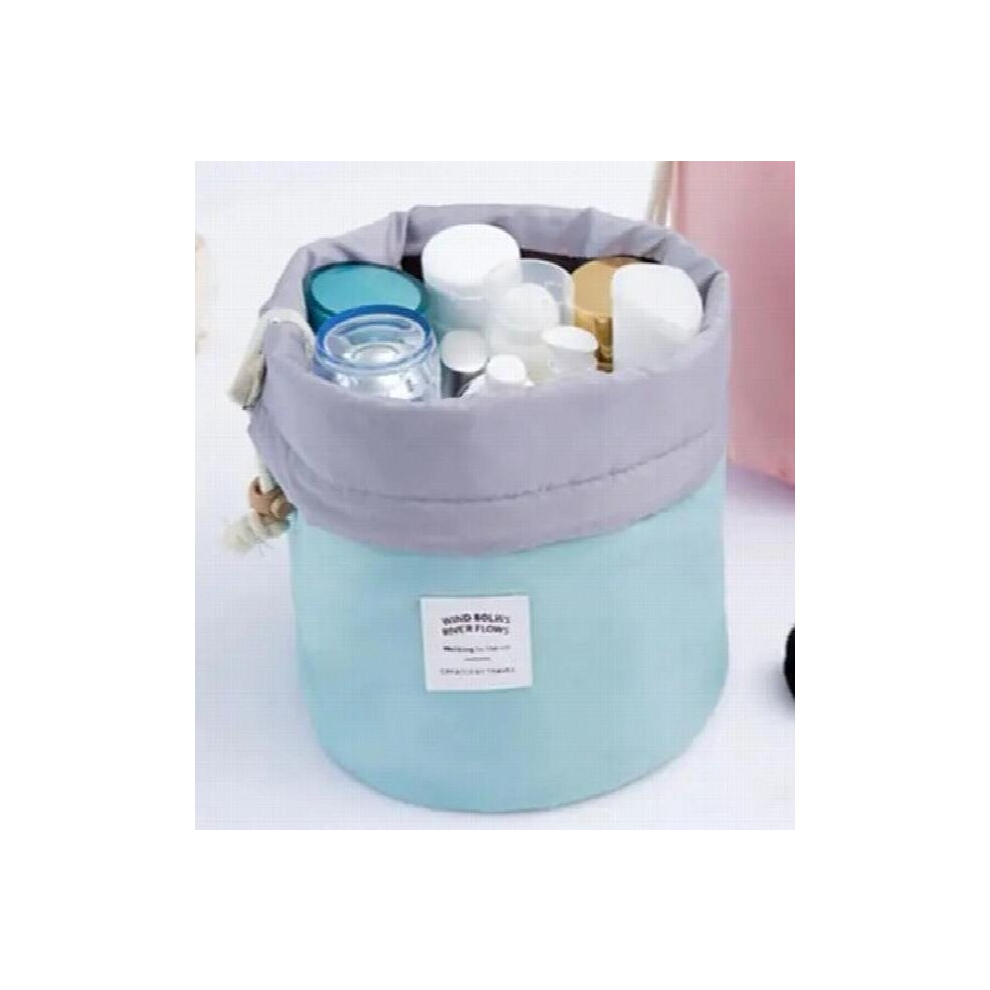 Blue Large Capacity Nylon Cylinder Cosmetic Bag Multifunctional Drawstring Washing Bag Portable Travel Storage Bag
