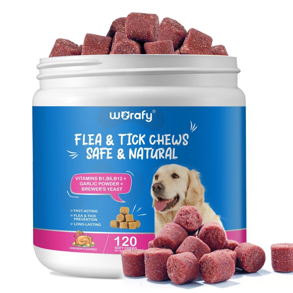 Hramex 120Pcs Flea & Tick Prevention For Dogs Chewable(Chicken Flavor),All Natural Dog Flea & Tick Control Supplement,Oral Flea Pills,Dogs Flea And Tick