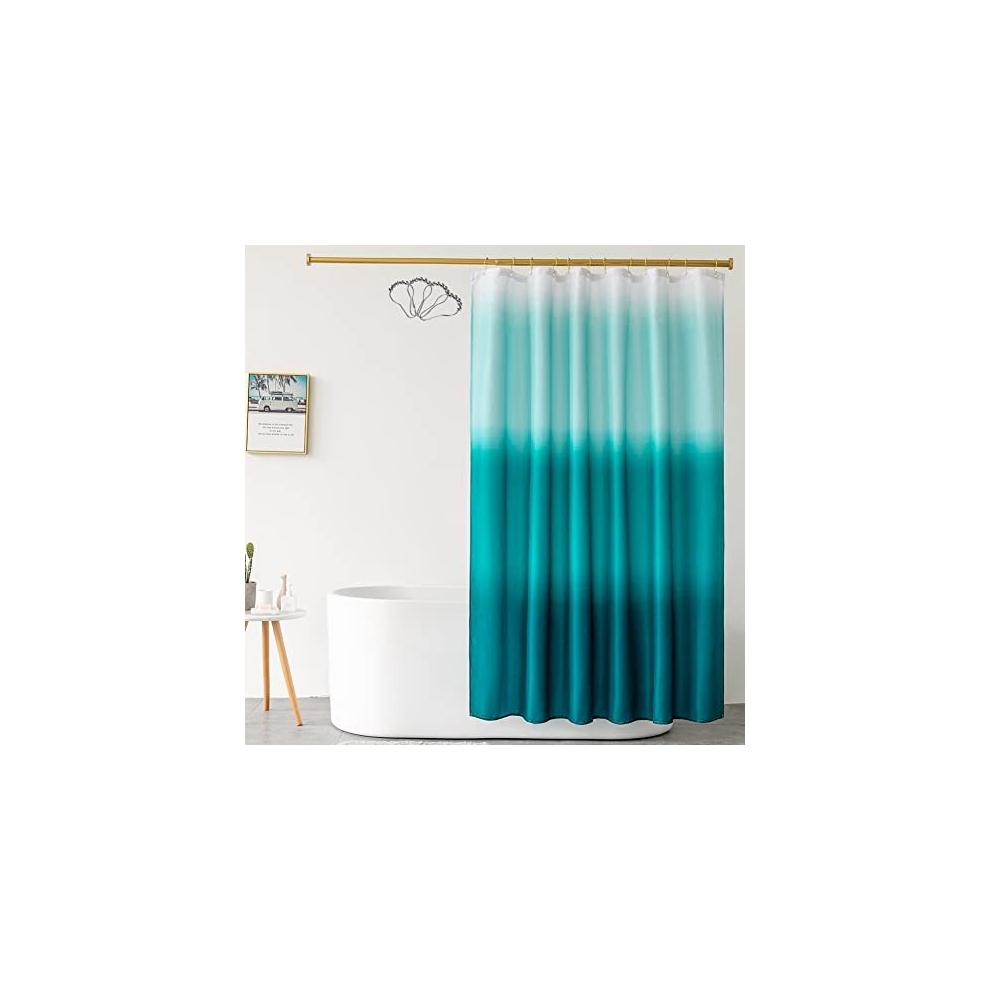 Dekelaifu Fabric Shower Curtain Teal Gradient Aqua Shower Curtain Ocean With Steel Hooks, Abstract Teal Ombre Shower Curtains Bathroom, Blue