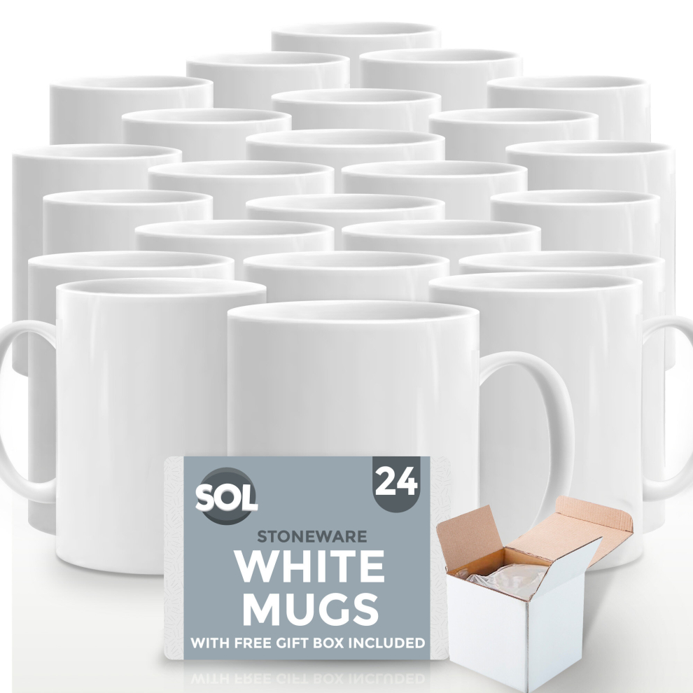 Sol (24 Mugs) 24-36Pk Mugs 11Oz Large Coffee Tea + Boxes White