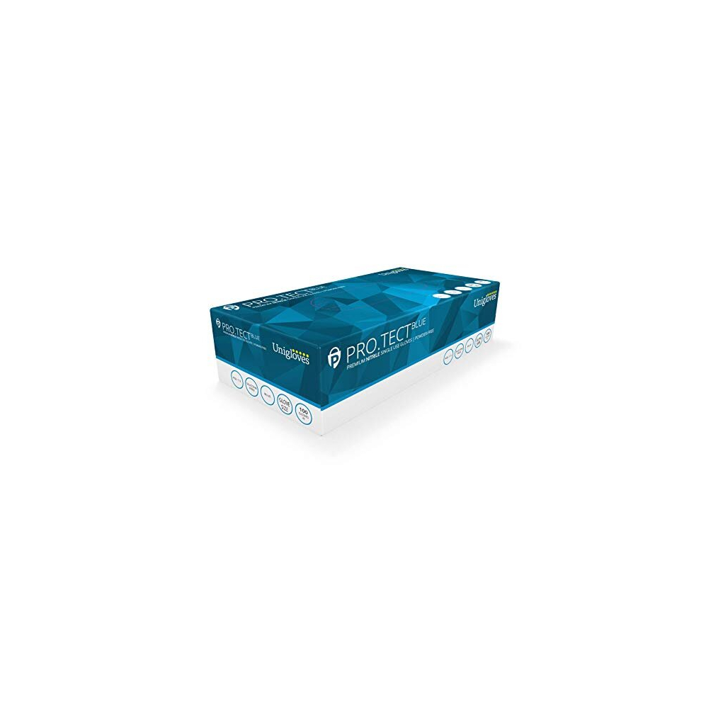 Unigloves Pro.tect Blue Gu0042 Heavy Duty Nitrile Gloves - Multipurpose, Powder And Latex Free, Disposable Gloves, Box Of 100 Gloves, Blue, Small 5051211186774