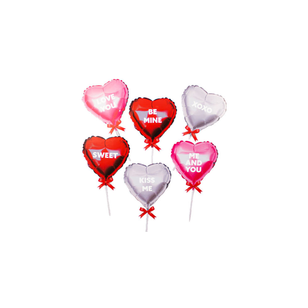 Valentines Heart Shaped Customisable Air Fill Foil Balloons 13cm / 5 in - Pack of 6